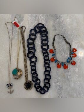 Statement Necklace 5pc BaubleBar Style Chunky AcrylicRhinestonePendant Gold Tone